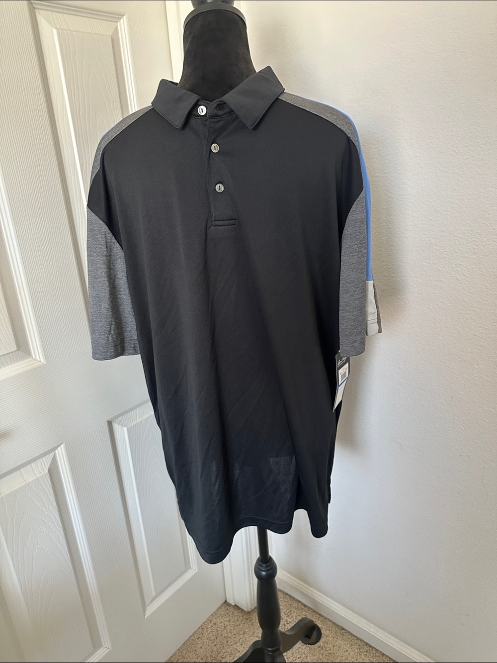 Hogan Black Polo with Gray Sleeve Panels and Blue Accent